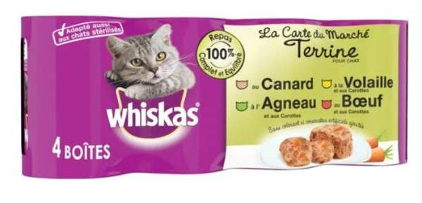 Boites pour chats adultes aux viandes, Whiskas (4 x 400g)