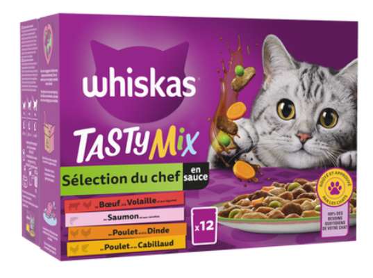 Sachets pâtée pour chat Tasty Mix sélection du chef en sauce, Whiskas (12 x 85 g)