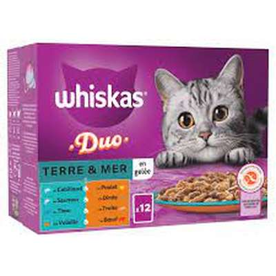 Pâtée pour chat sachets duo terre et mer en gelée, Whiskas (12 x 85 g)
