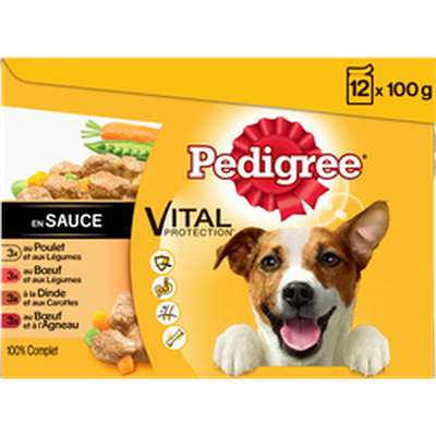 Sachets fraîcheur en sauce pour chien 4 variétés à la viande vital protection, Pedigree (12 x 100 g)