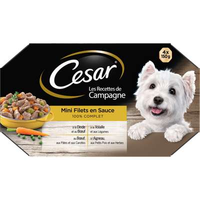 Mini filets en sauce pour chien recettes de campagne, Cesar (4 x 150 g)