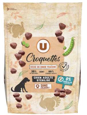 Croquettes sans céréales riche en dinde fraiche pour chien stérile, U (3 kg)