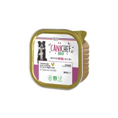 Terrine de volaille et légumes en barquette pour chien BIO, Canichef (300 g)