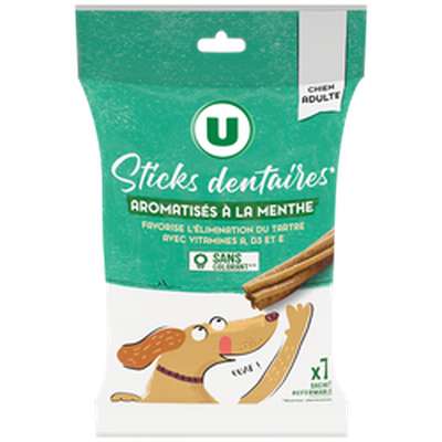 Stiks dentaires pour chien adulte aromatisé menthe X7, U