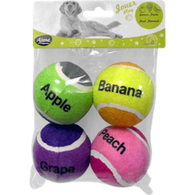 Jouet balle de tennis fruitée pour chien, Aimé (x 4)