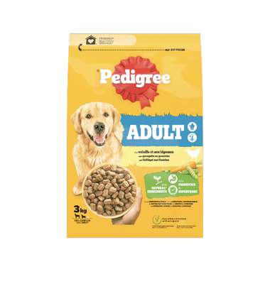 Croquettes volaille et légumes pour chien adulte supérieur à 10 kg, Pedirgree (12 kg)
