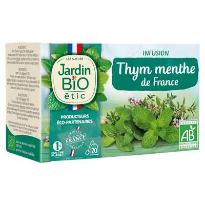 Infusion tonique thym-menthe BIO, Jardin Bio (20 sachets)