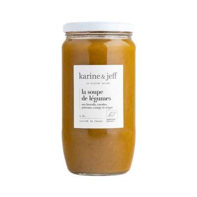 Soupe de légumes aux brocolis, carottes, poireaux, courge et origan BIO, Karine & Jeff (780 ml)
