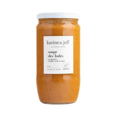 Soupe des Indes aux légumes, lentilles corail et cumin BIO, Karine & Jeff (780 ml)