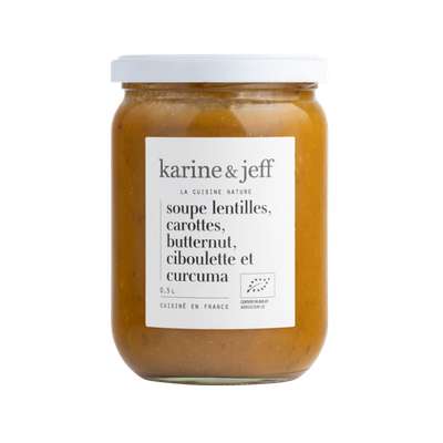 Soupe lentilles, carottes, butternut, ciboulette et curcuma BIO, Karine & Jeff (500 ml)