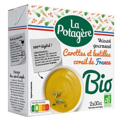 Velouté gourmand de carottes et lentilles Corail BIO, La Potagère (2 x 30 cl)