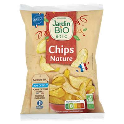 Chips de pomme de terre nature -40% de sel bio, Jardin Bio (125 g)