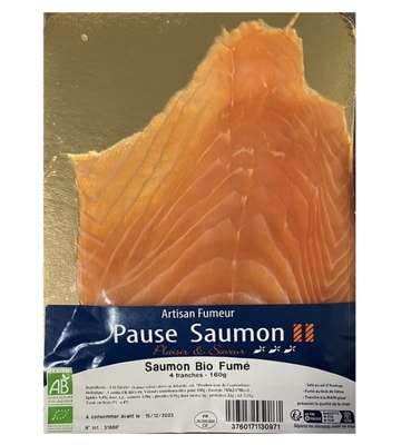 Saumon fumé BIO Irlande ou Ecosse selon arrivage, Fumoir des Vallons (4 tranches, 160 g)