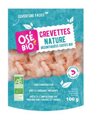 Crevettes nature décortiquées cuites BIO, Osé Bio (100 g)