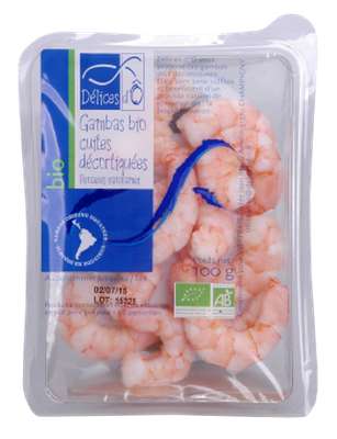 Queues de gambas cuites décortiquées BIO, calibre 40/60, origine Equateur, Délices d'Ô  (100 g)