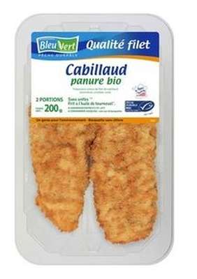Pané de cabillaud avec panure BIO, Bleu-Vert (2 x 100 g)