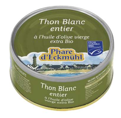 Thon blanc Germon à l'huile d'olive BIO, en boîte 1/5, Phare d'Eckmuhl (160 g)