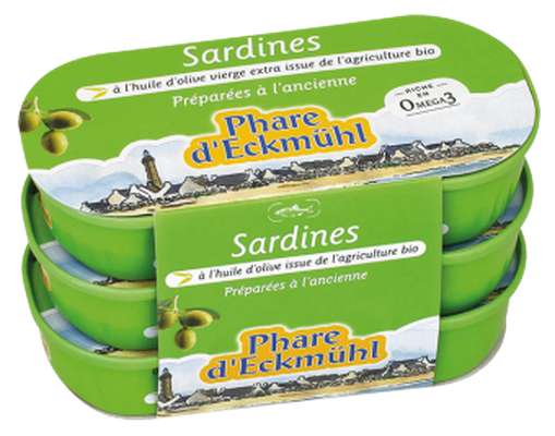 Sardines à l'huile d'olive vierge extra BIO, en boîte 1/13, Phare d'Eckmuhl (165 g)