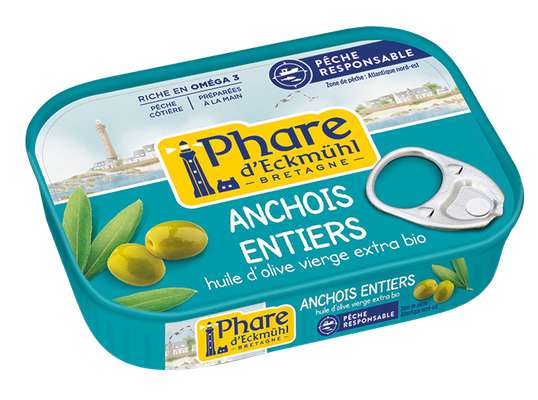 Anchois entiers à l'huile d'olive vierge extra BIO, Phare d'Eckmuhl (115 g)