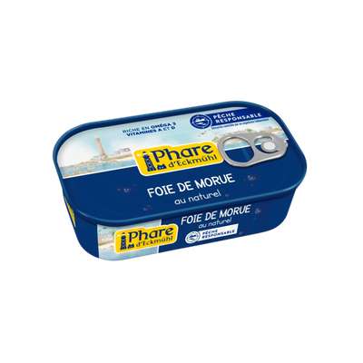 Foie de morue au naturel, en boîte 1/6, Phare d'Eckmuhl (121 g)