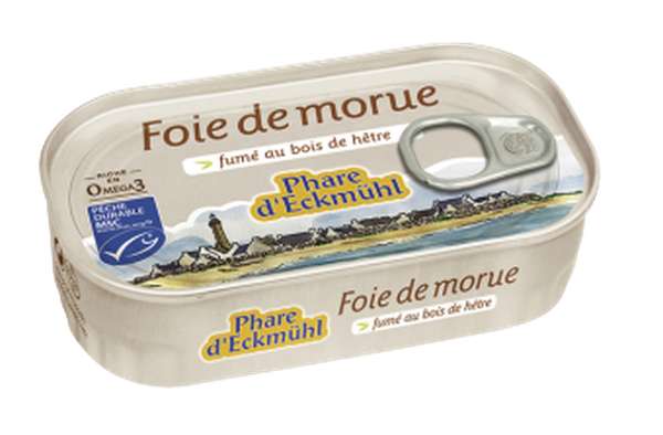 Foie de morue fumé au bois de hêtre, en boîte 1/6, Phare d'Eckmuhl (121 g)
