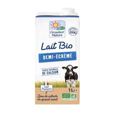Lait demi écrémé BIO, Grandeur Nature (1 L)