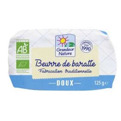 Beurre de baratte moulé doux BIO, Grandeur Nature (250 g)