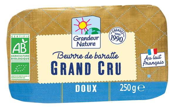 Beurre de baratte grand cru, doux BIO, Grandeur Nature (250 g)