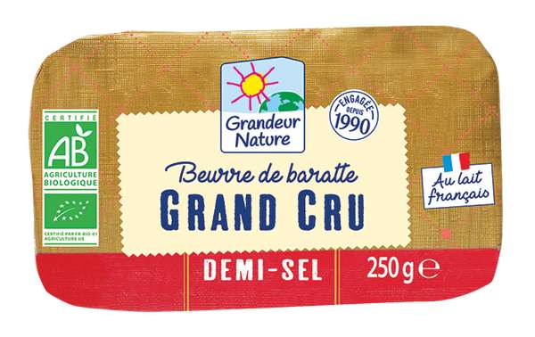 Beurre de baratte grand cru, 1/2 sel BIO, Grandeur Nature (250 g)