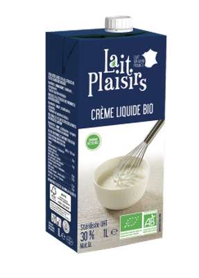 Crème liquide entière UHT BIO, 30 % MG/PF, Lait Plaisirs (1 L)