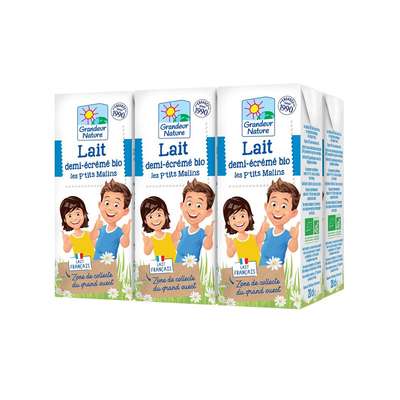 Lait demi écrémé BIO - Les p'tits malins, Grandeur Nature (6 x 20 cl)