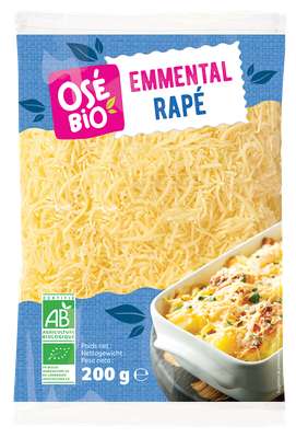 Emmental râpé au lait pasteurisé BIO, 27 % MG, Osé Bio (200 g)