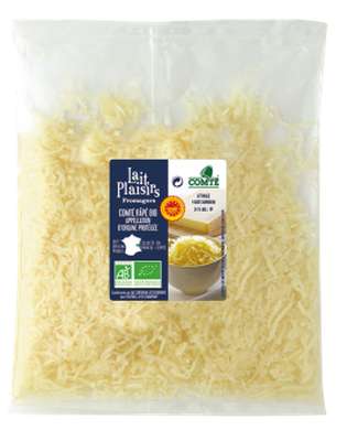 Comté râpé AOP au lait cru BIO, 34 % MG, Lait Plaisirs (140 g)
