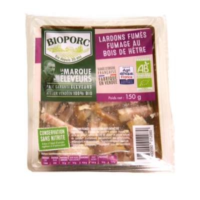Lardons fumés sans nitrites BIO, Bioporc (2 x 75 g)