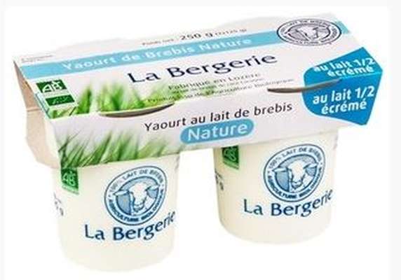 Yaourt nature demi-écrémé BIO au lait de brebis, La Bergerie (2 x 125 g)
