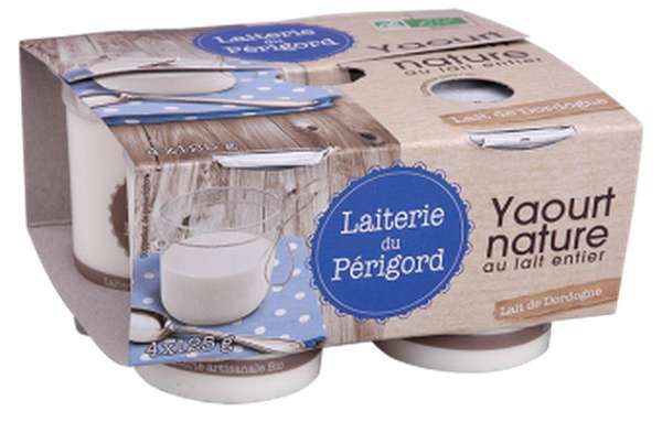 Yaourt au lait entier nature BIO, Laiterie du Périgord (x 4, 500 g)
