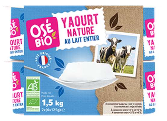 Yaourt nature au lait entier BIO, Osé Bio (12 x 125 g)