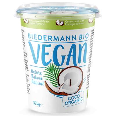 Dessert brassé fermenté nature au lait de coco BIO, Biedermann (375 g)