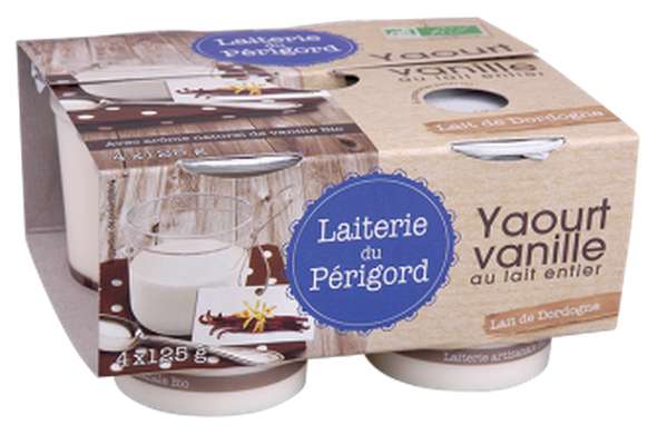Yaourt au lait entier à la vanille BIO, Laiterie du Périgord (x 4, 500 g)