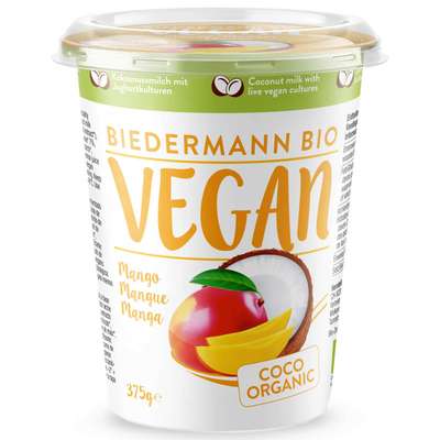 Dessert brassé fermenté coco saveur mangue BIO, Biedermann (375 g)