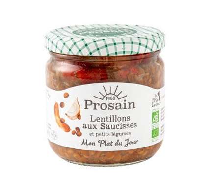 Lentillons saucisses cuisinés petits légumes porc & lentillons français BIO, Prosain (360 g)
