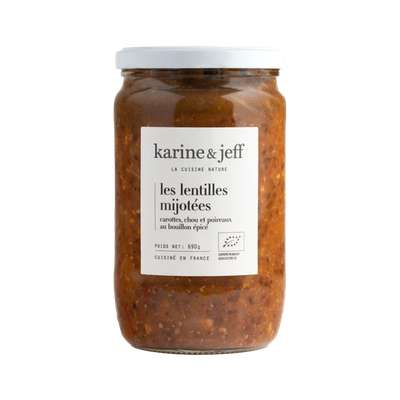 Lentilles mijotées carottes chou et poireaux au bouillon épicé BIO, Karine & Jeff (350 g)
