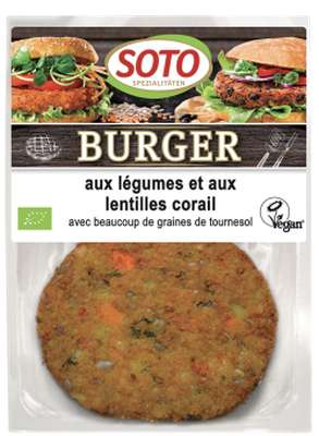 Burger aux légumes et aux lentilles corail BIO, Soto (x 2, 160 g)