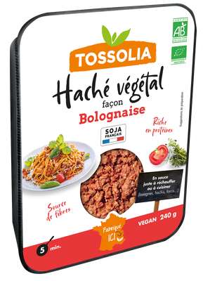Haché végétal façon bolognaise BIO, Tossolia (240 g)