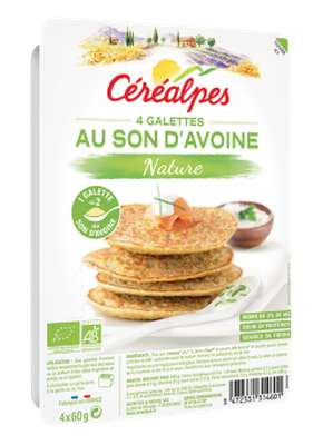 Galettes au son d'avoine nature BIO, Céréalpes (x 4, 240 g)