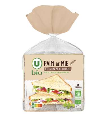 Pain mie à la farine complète grande tranches BIO, U BIO (500 g)