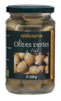 Olives vertes à l'ail  BIO, Epikouros (320 g)