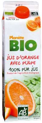 Jus d'orange avec pulpe frais BIO 100% pur jus, Planète Bio (1 L)