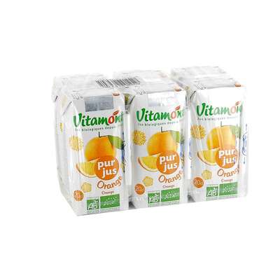 Pack de pur jus d'orange BIO, Vitamont (6 x 20 cl)