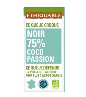 Chocolat noir 75% Coco Passion BIO, Ethiquable (100 g)